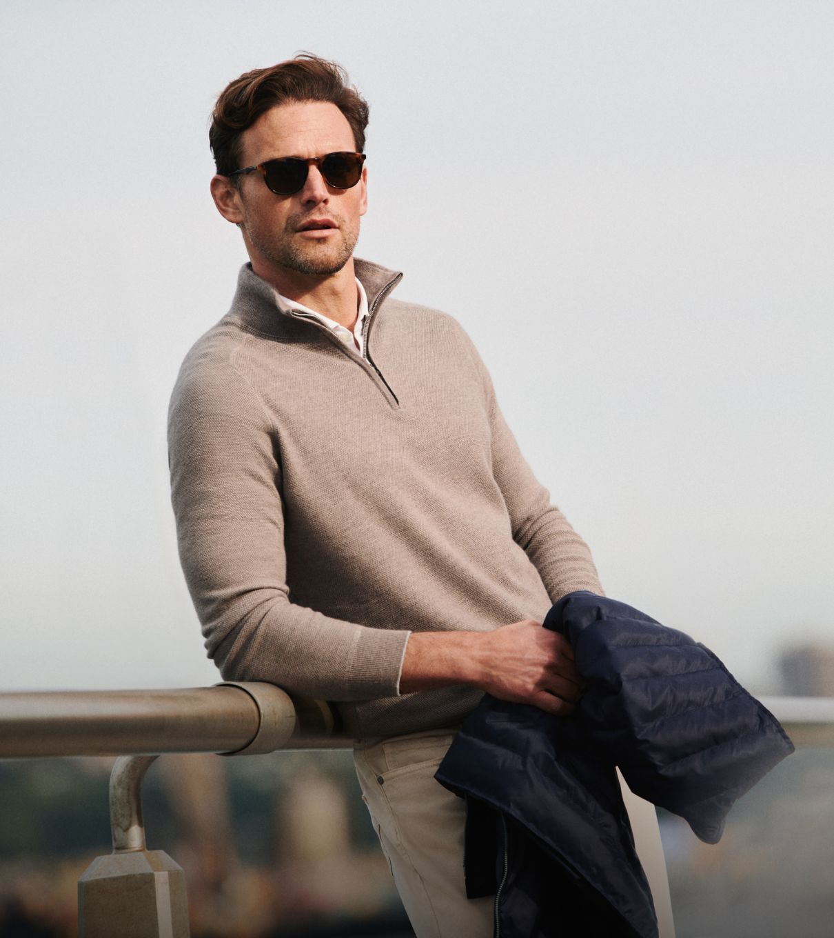 Voyager Cashmere-Silk Saddle Shoulder Quarter Zip